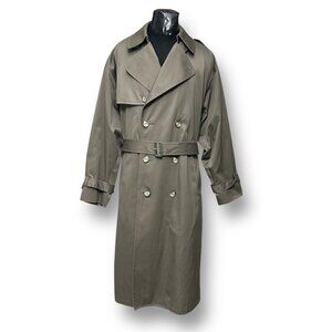 London Fog 40 Regular Khaki Belted Trench Coat Double Breasted Vintage USA